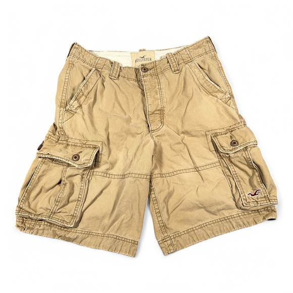 Hollister Cargo Shorts Mens 35 Brown Button Fly Utility Pockets Outdoors Y2K - Picture 1 of 13